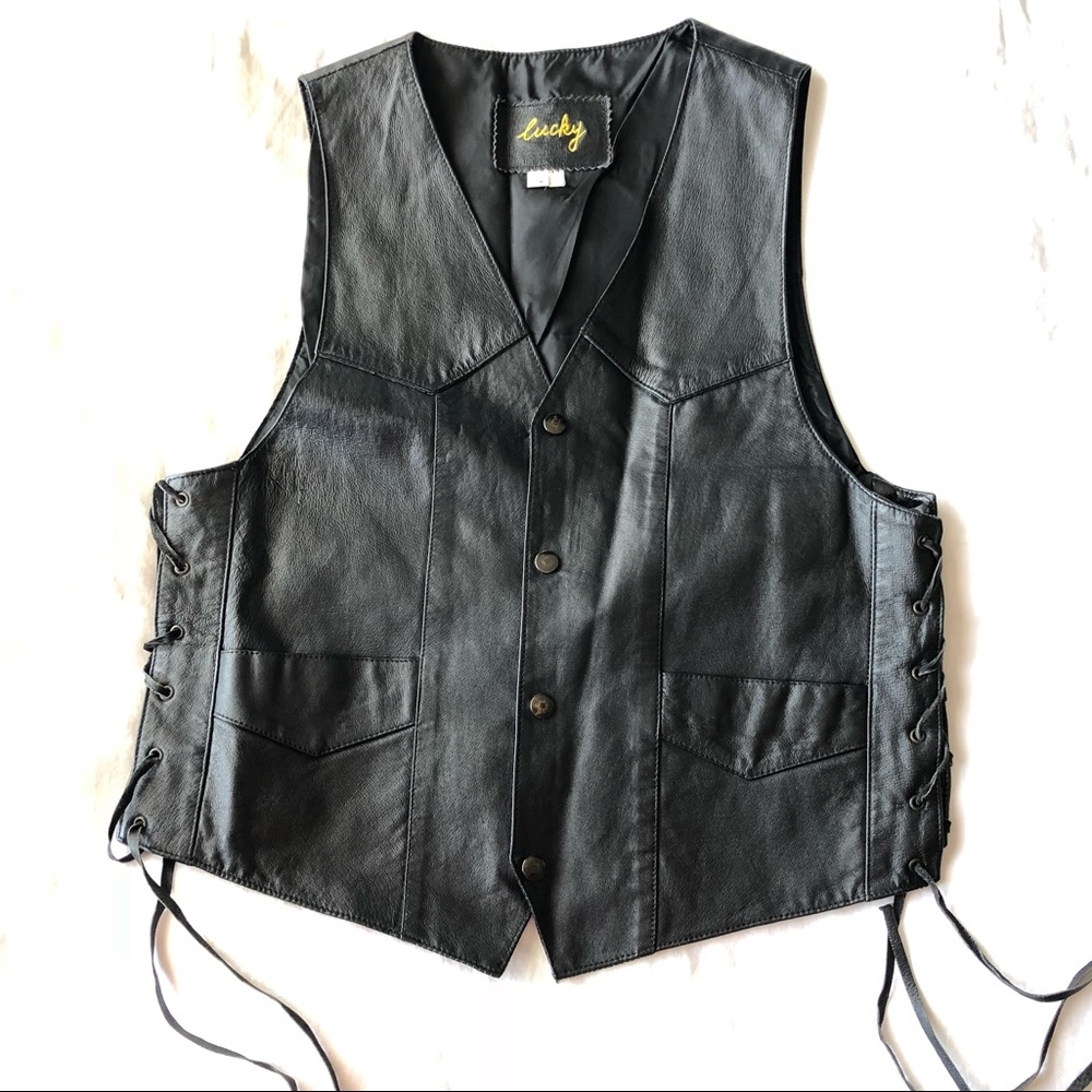 Vintage Lucky leather motorcycle vest size M